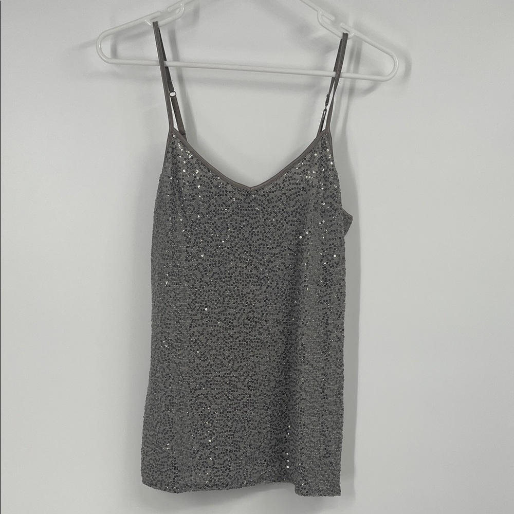 Express Y2K Grey Silver Sequin Tank Top Size Small